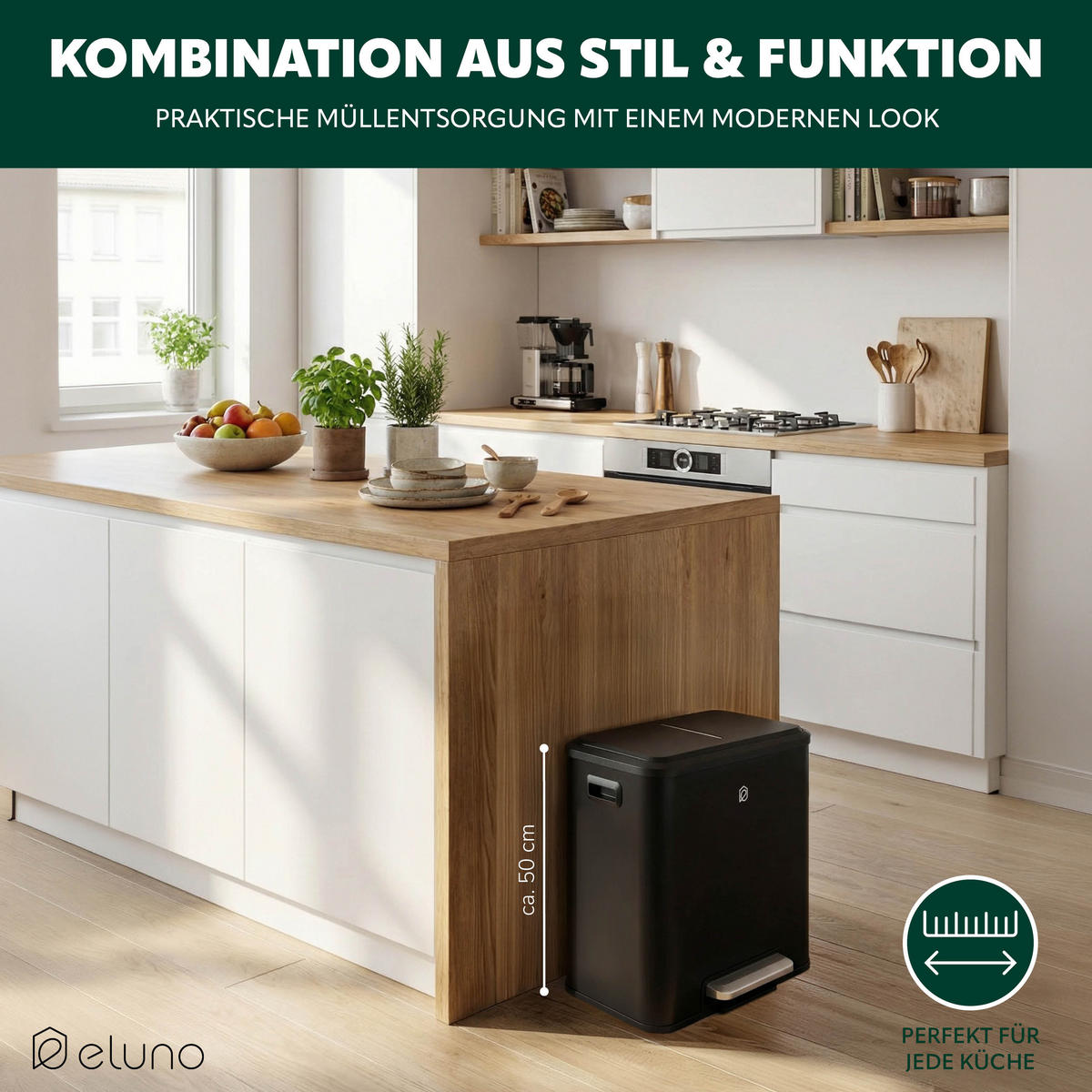 ABFALLEIMER 30 Liter, schwarz - Schwarz, Metall (42.5/50/33.5cm) - eluno