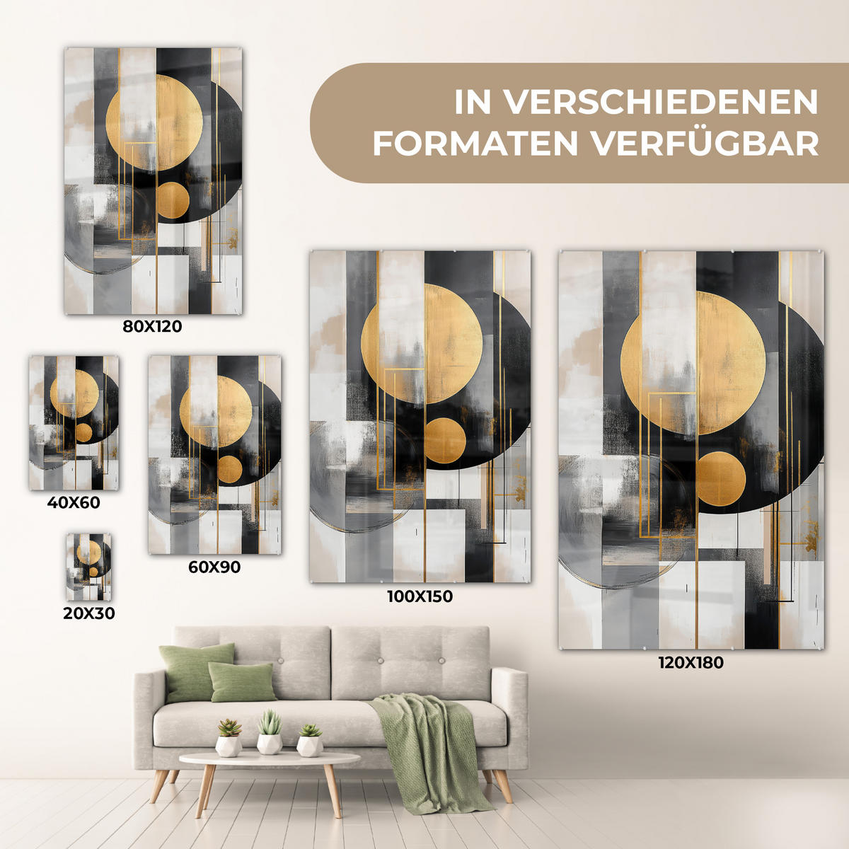 ACRYLGLASBILD Abstrakt - Gold - Silber - Formen - Ästhetisch - Modern 60x90 cm - Goldfarben, Glas (60/90cm) - MuchoWow