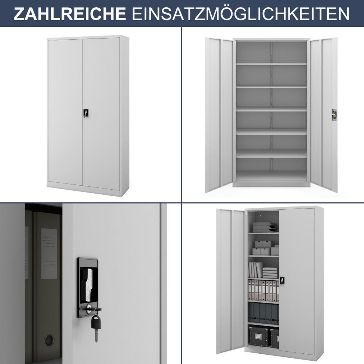 AKTENSCHRANK abschließbar KADO Flügeltüren 220x115x40cm Grau - Grau, Metall (115/220/40cm) - DELUKE