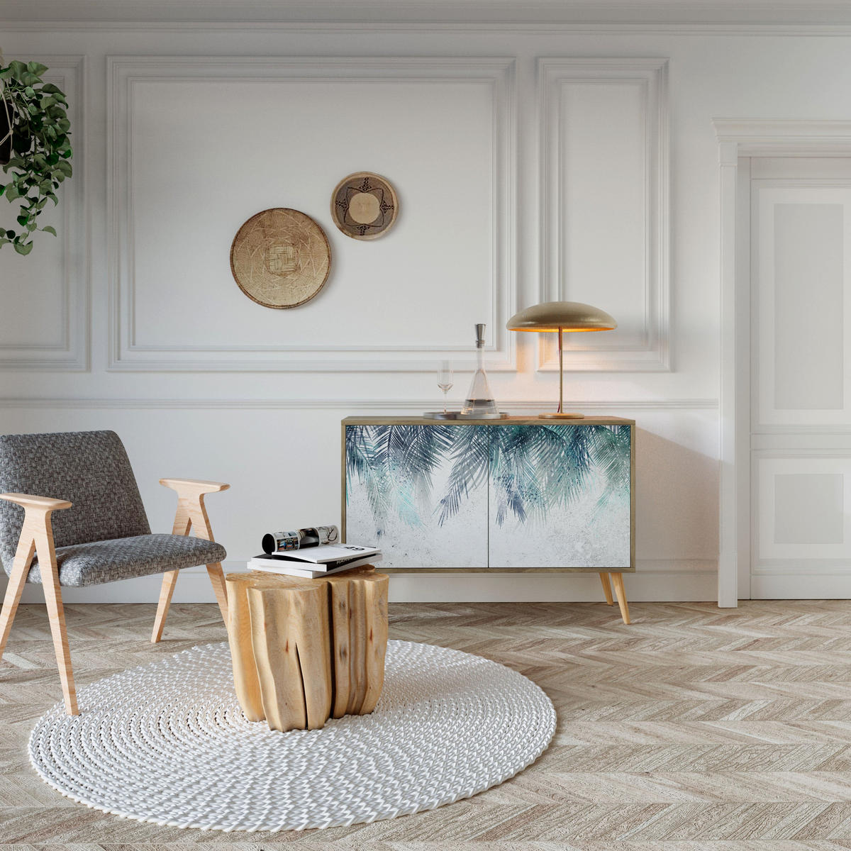 SIDEBOARD PALM VEIL, Eicheneffekt, 111x42x77,5 cm, 2 Türen - Eichefarben/Buchefarben, Holzwerkstoff/Buchenholz (111/77.5/42cm) - SpaceRebels