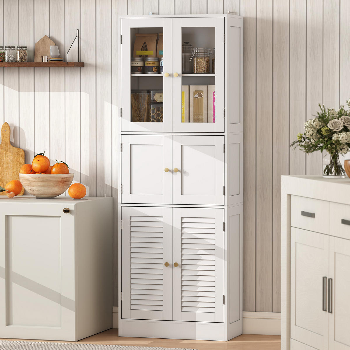 HOCHSCHRANK DE-12547 mit 6 Türen Weiß - Weiß, Holzwerkstoff (30/170/60cm) - ComfortXL