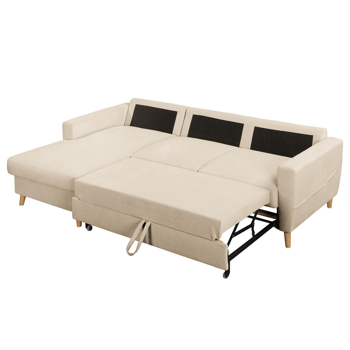 ECKSOFA mit Longchair - Beige/Braun, Holz/Textil (223/148cm) - home24