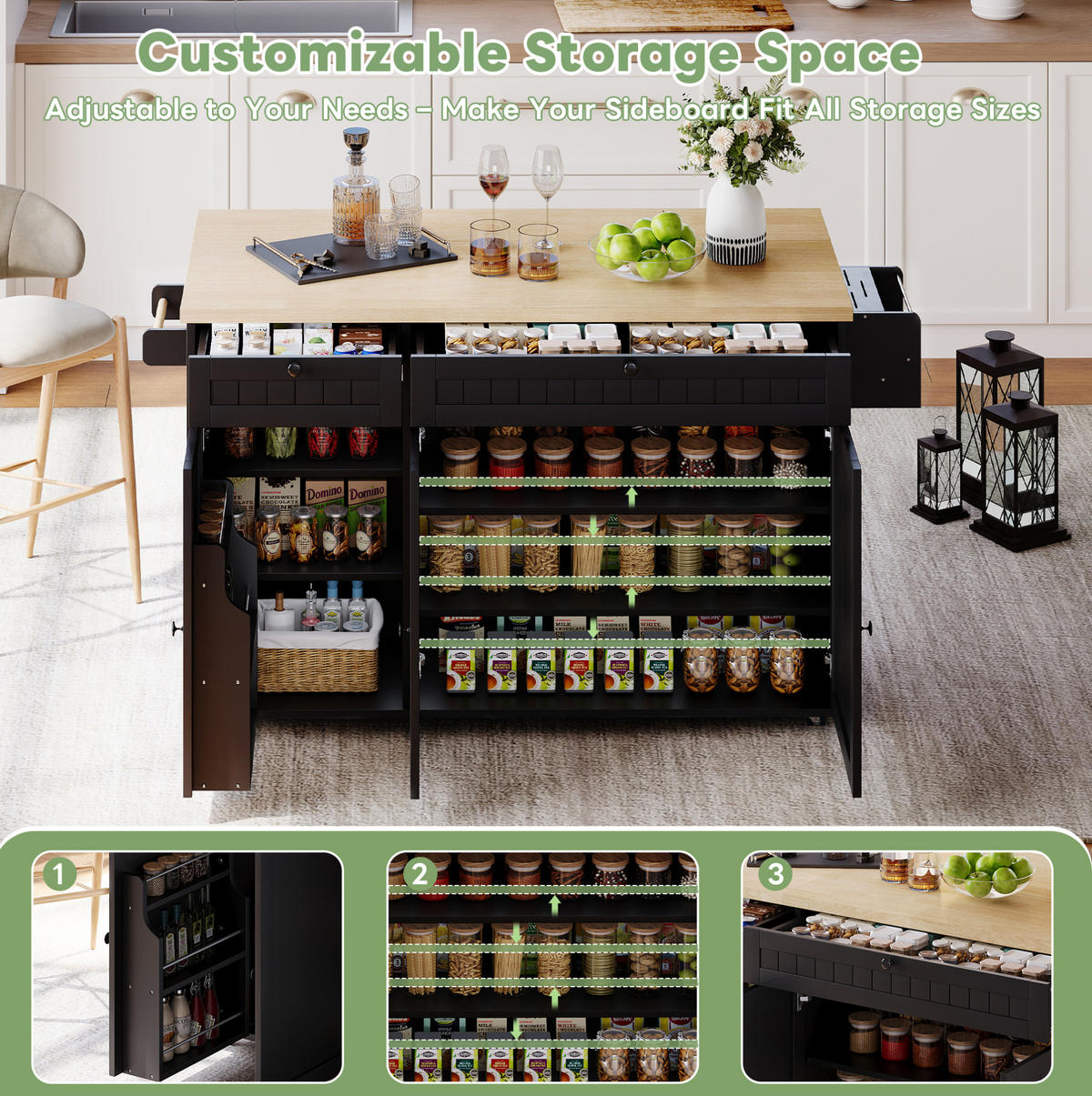KÜCHENINSEL 137/89,5/45 cm Natur/Schwarz aus MDF mit klappbarer Arbeitsplatte - Naturfarben, Holzwerkstoff (70/89.5/137cm) - OKMYHOME