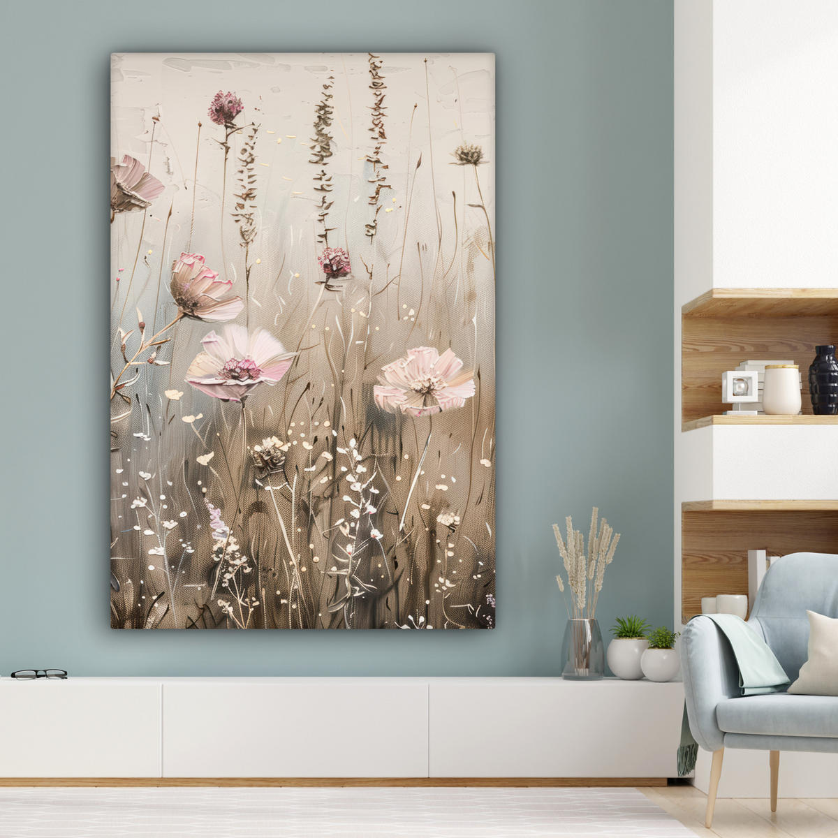 OBRAZ NA PLÁTNĚ Květiny - růžová - moderní - béžová 90x140 cm - béžová, textil (90/140cm) - MuchoWow