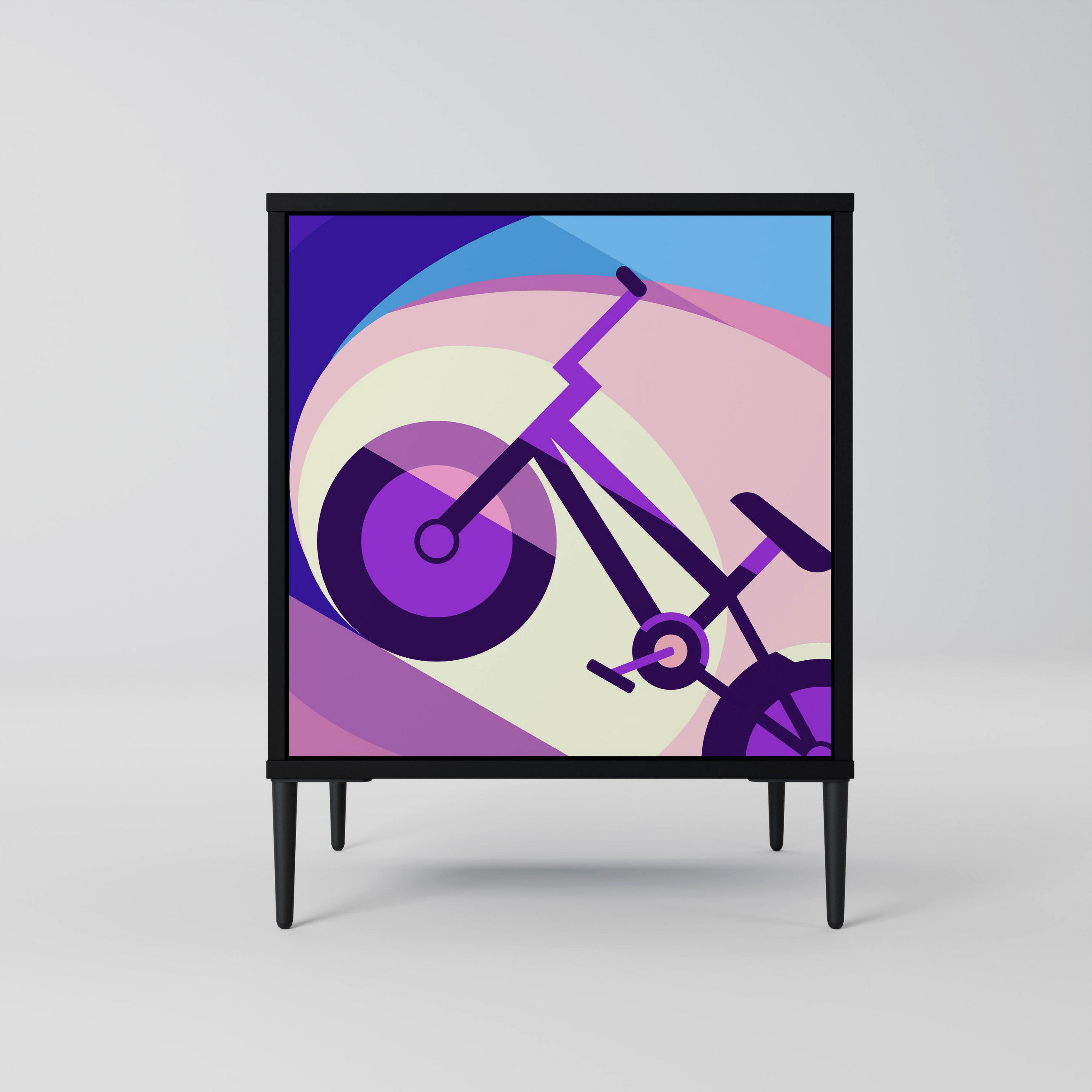 SIDEBOARD BIKE DREAMS, Schwarz, 57,5x42x72,5 cm, Schwarze Metallfüße - Multicolor/Schwarz, Holzwerkstoff/Metall (57.5/72.5/42cm) - SpaceRebels