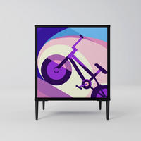 SIDEBOARD BIKE DREAMS, Schwarz, 57,5x42x72,5 cm, Schwarze Metallfüße - Multicolor/Schwarz, Holzwerkstoff/Metall (57.5/72.5/42cm) - SpaceRebels