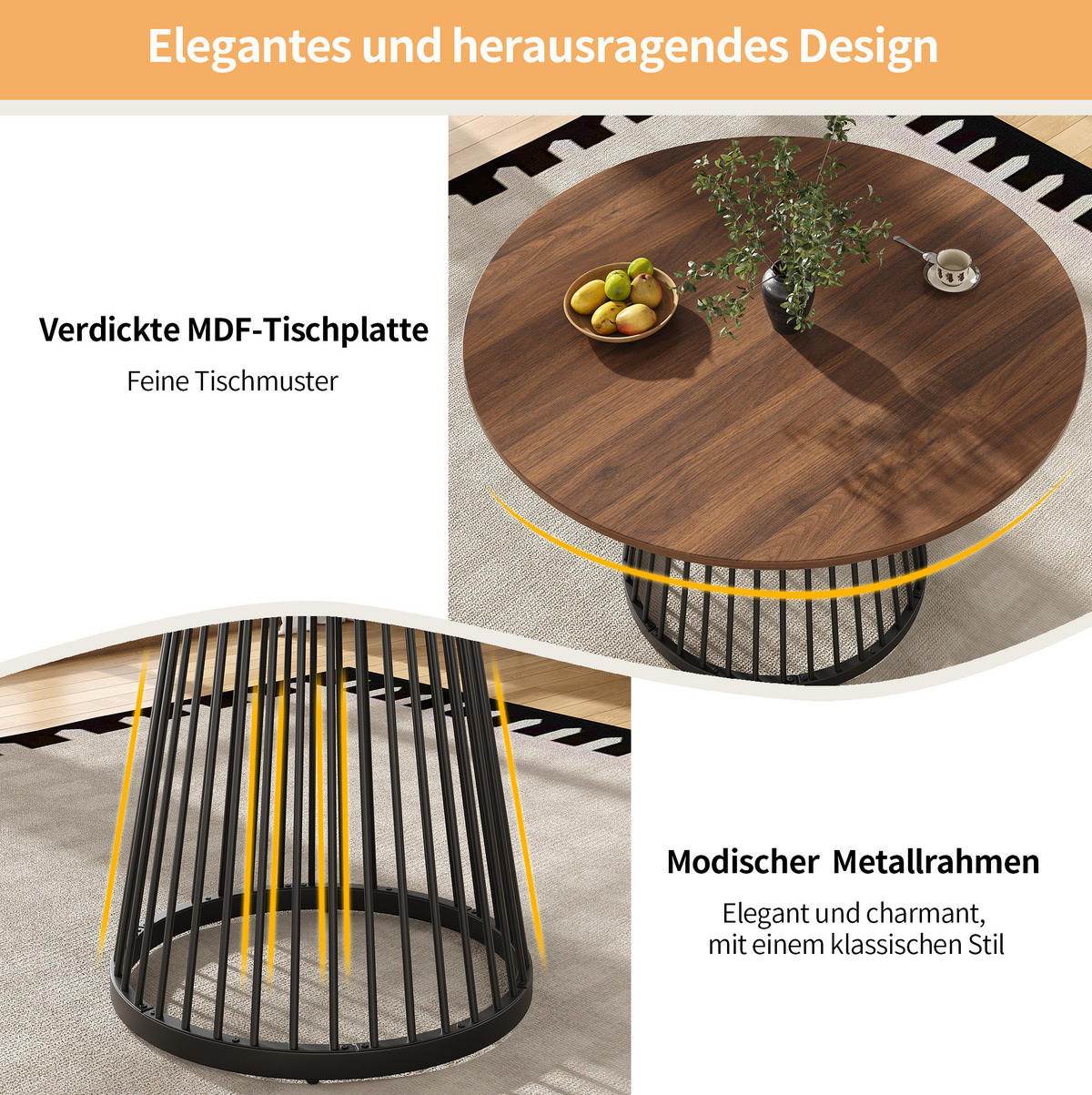 ESSTISCH 80/80/76 cm schwarz walnussfarben mit verstellbaren Füßen aus MDF Metall - Braun, Holzwerkstoff (80/80/76cm) - OKWISH