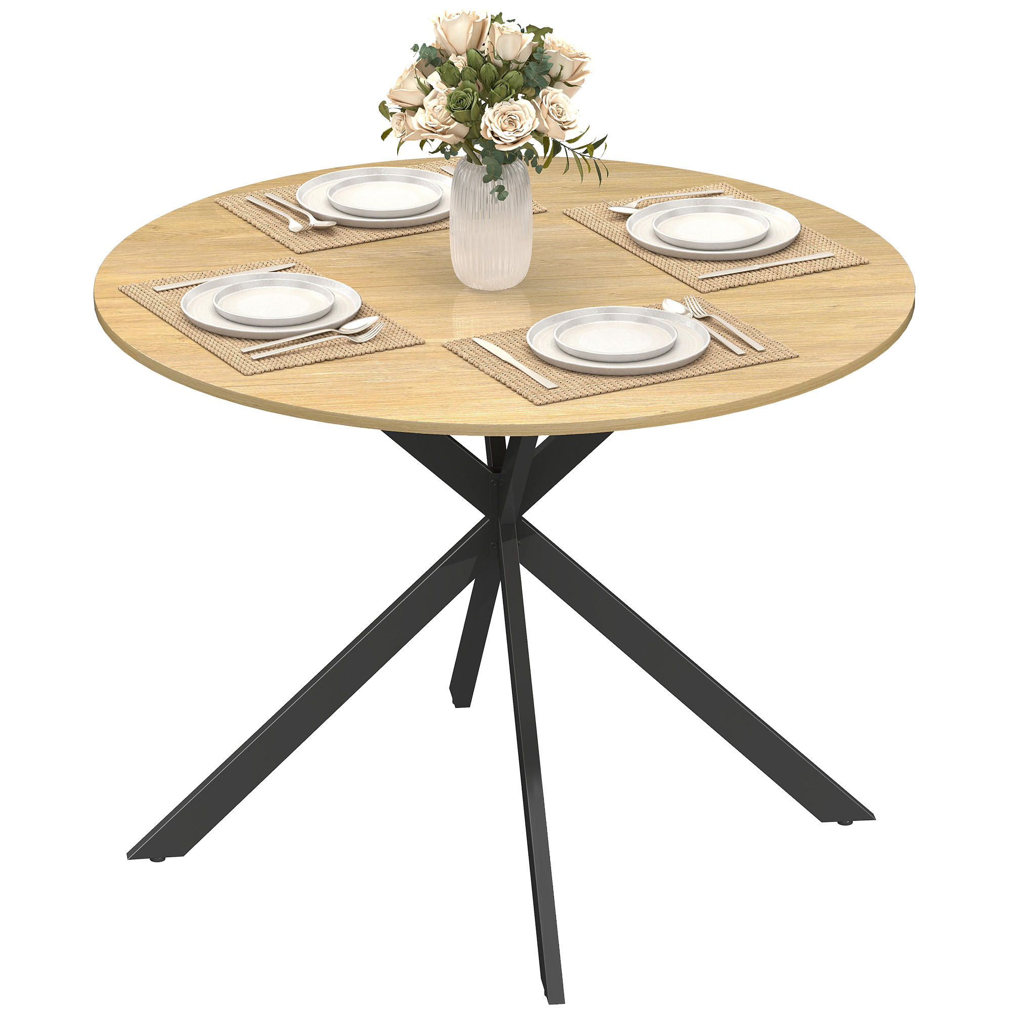 ESSTISCH DE-08437 Industriestil mit X-Stahlbeinen, Ø100 cm Eiche - Eichefarben, Holzwerkstoff (100/100/75cm) - ComfortXL