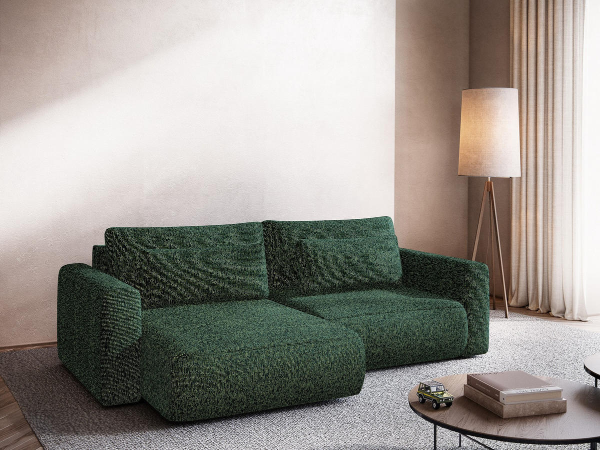 ECKSOFA mit Schlaffunktion Strukturstoff Stoff Grün - Schwarz/Grün, Kunststoff/Textil (149/240cm) - Makamii