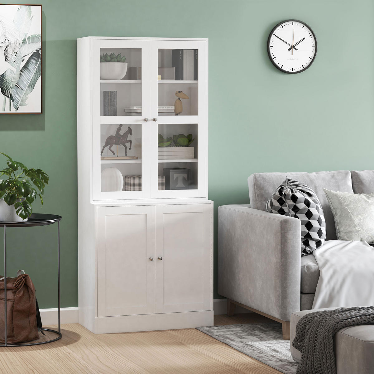 BÜCHERREGAL DE-09796 mit Glas-Türen und 2 Regalen Weiß - Weiß, Holzwerkstoff (40/178.5/76cm) - ComfortXL