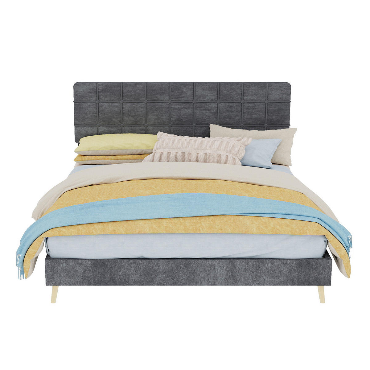 BETT 160x200 cm Samt Grau - Grau, Holzwerkstoff (160/200cm) - Meubliv