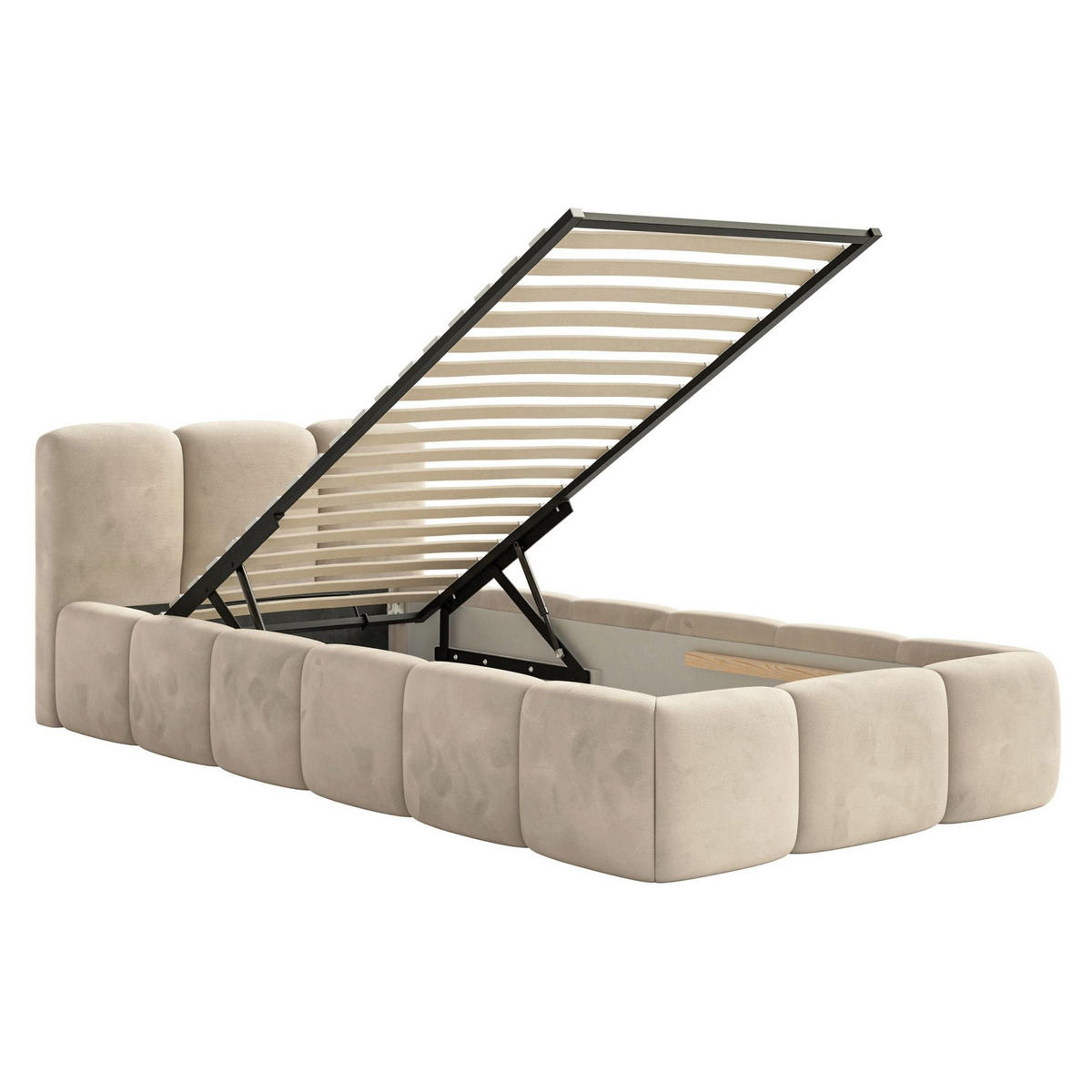 POLSTERBETT Cloudy Low Hellbeige Samt, Bettkasten & Lattenrost, 90x200 cm - Ecru/Schwarz, Kunststoff/Textil (90/200cm) - Selsey