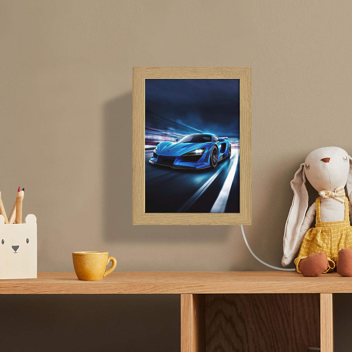 NÁSTĚNNÁ LAMPA Auto - Modrá - Chlapci - Dítě 15x20 cm - modrá, kompozitní dřevo (15/20/8cm) - OnlyWow