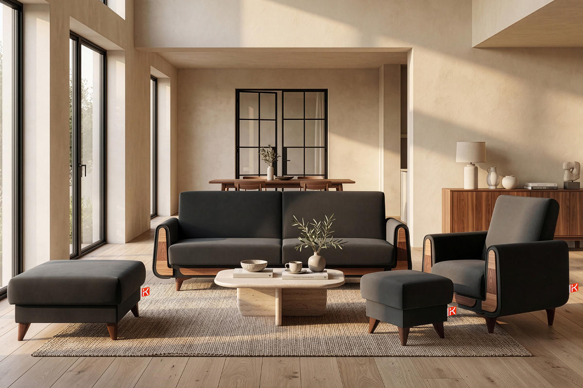 3-SITZER SCHLAFSOFA GUSTAVO mit Armlehnen, anthrazit - Anthrazit/Braun, Textil (230/98/98cm) - KONSIMO®