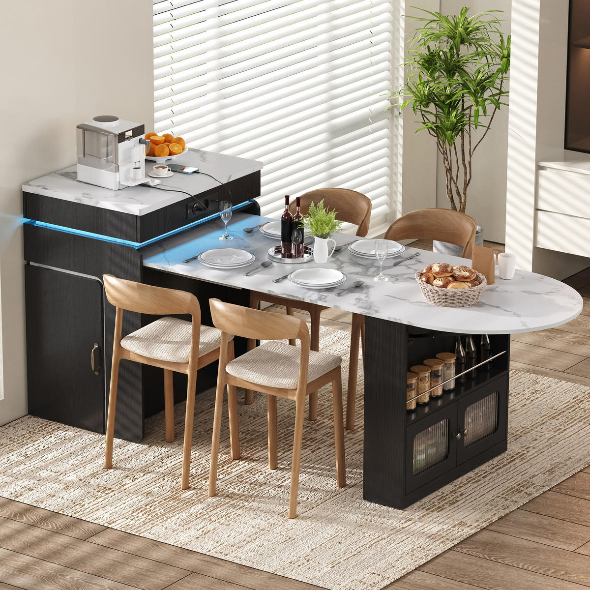 KÜCHENINSEL ausziehbar 55-194/80/95,5 cm mit LED DE-39581 Schwarz - Schwarz, Holzwerkstoff (80/95.5/55cm) - ComfortXL
