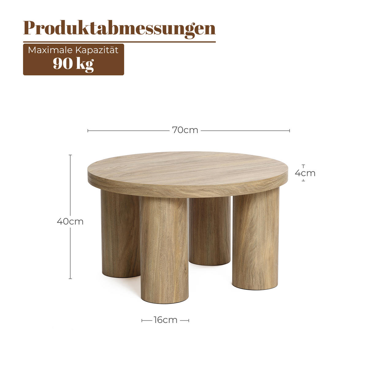 COUCHTISCH Rund | Ø70 x H40 cm - Braun, Holzwerkstoff (70/70/40cm) - Hometopia