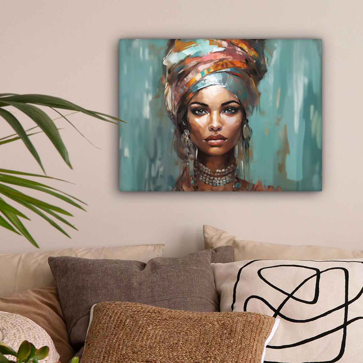 LEINWANDBILD Frau - Kunst - Schmuck - Porträt 40x30 cm - Blaugrau, Textil (40/30cm) - MuchoWow