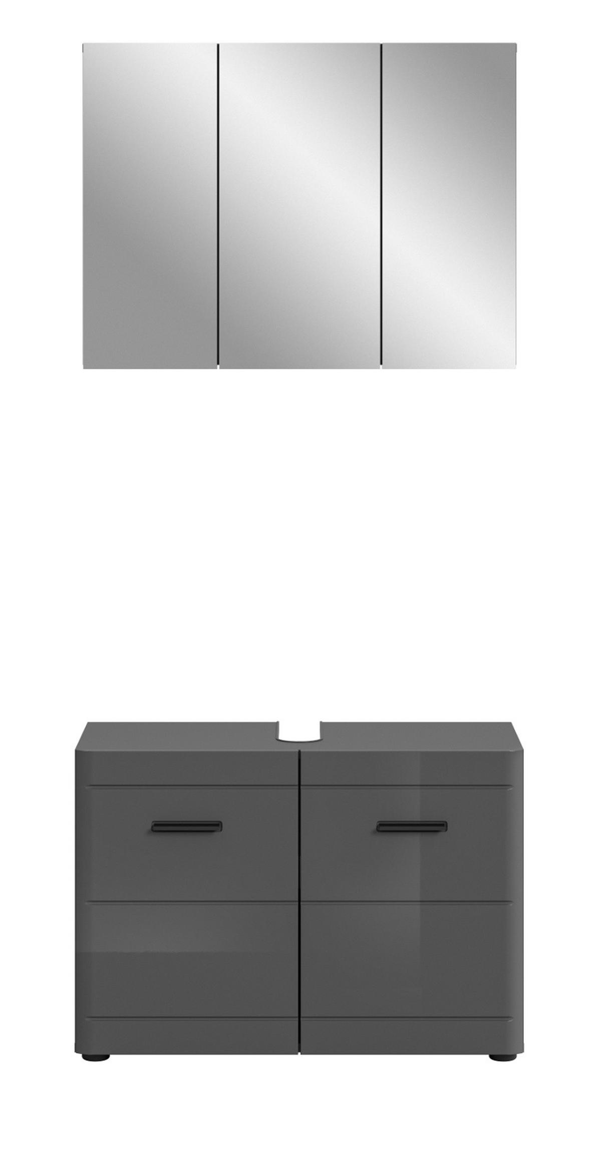 BADMÖBEL-SET 2-teilig grau Hochglanz 80 cm, Badschränke mit Soft-Close - Grau, Glas/Holzwerkstoff (80/190/34cm) - Inn.Furn