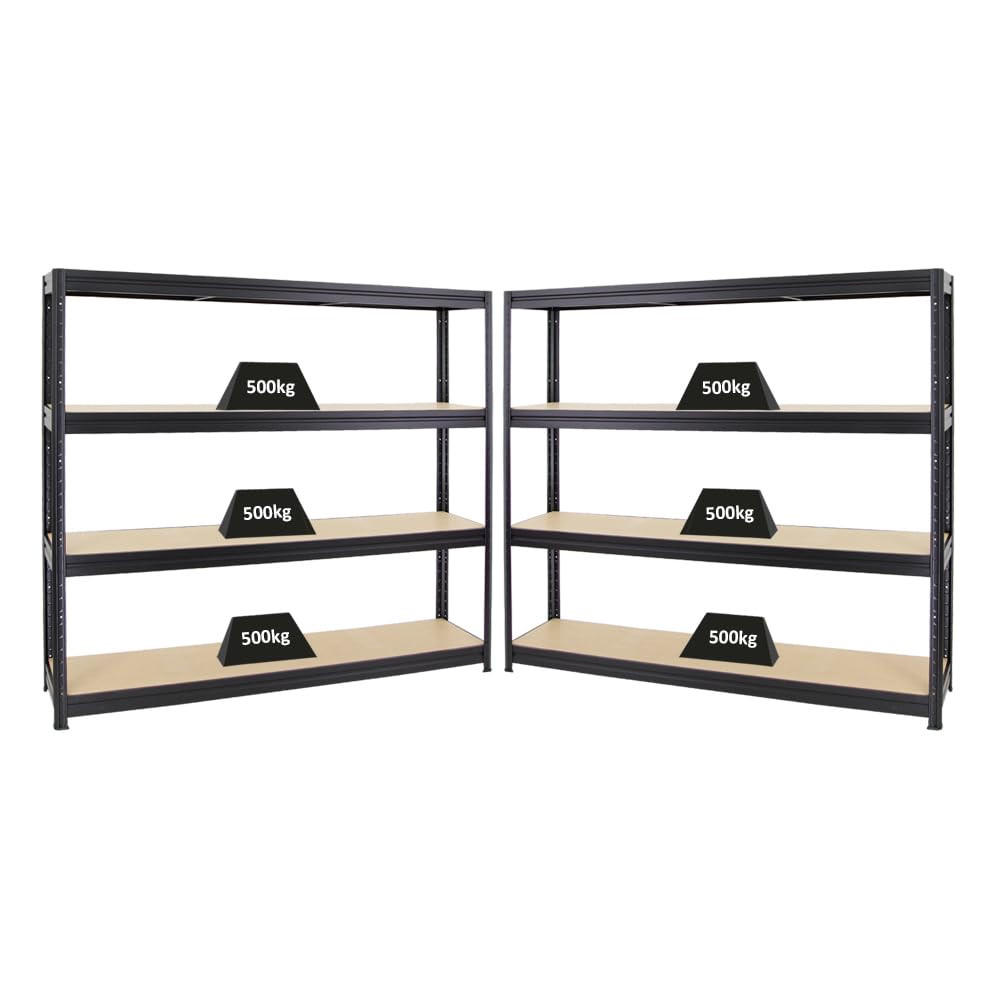 SCHWERLASTREGAL Dino 2er-Set mit 2x 180x200x45 cm Fachlast 500 kg Schwarz - Schwarz, Metall (400/180/45cm) - PROREGAL