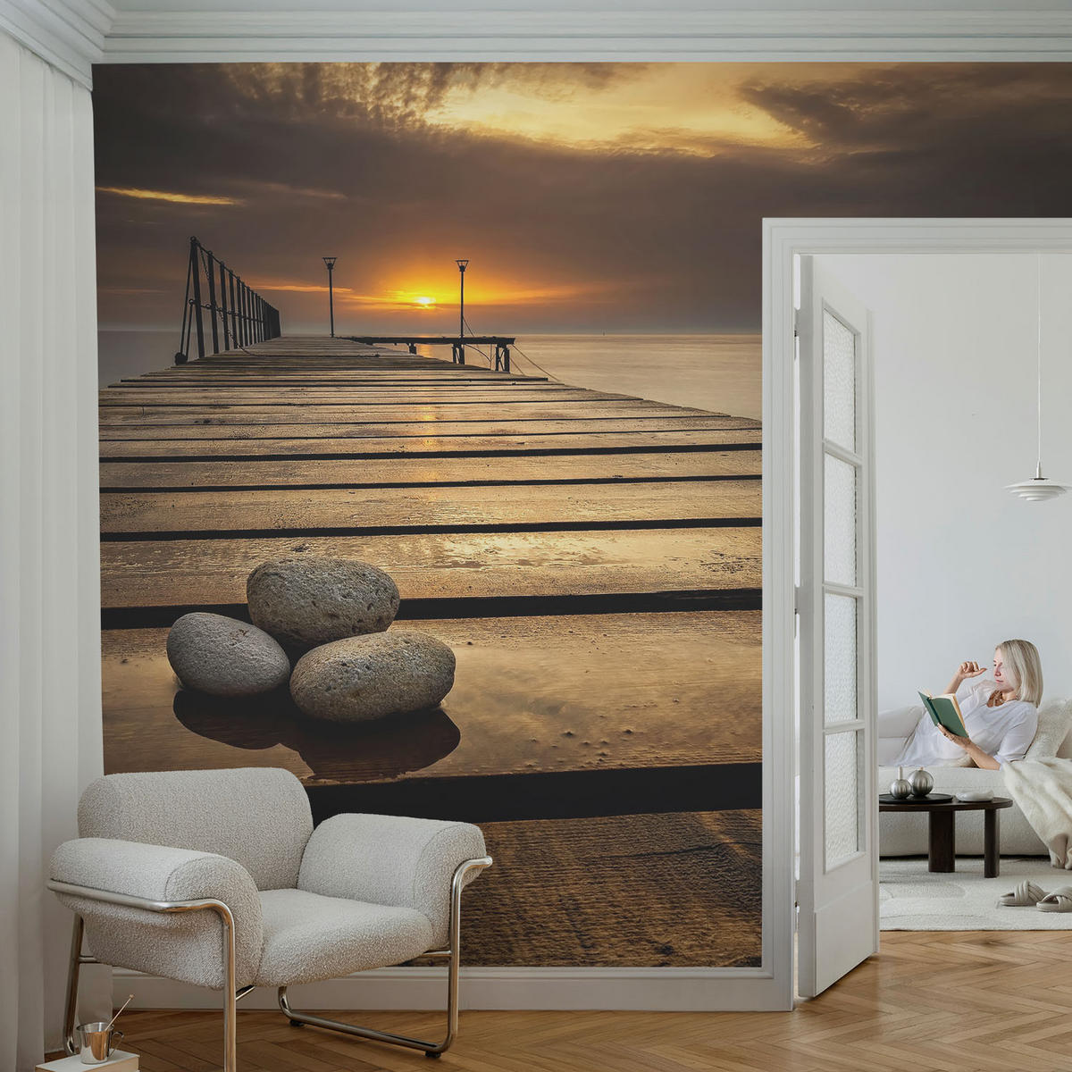 FOTOTAPETE 104x70 cm - Sonnenuntergang - Braun, Textil (104/70cm) - Wallfluent