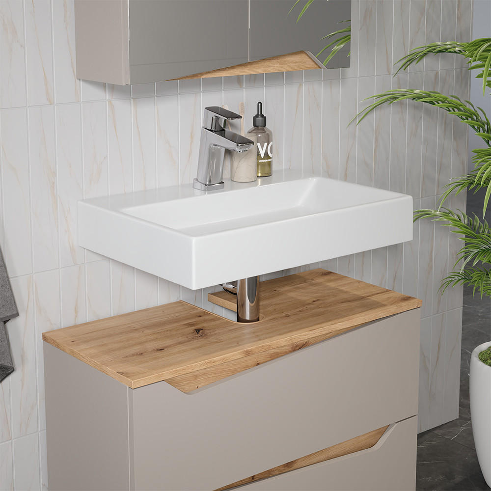 WASCHBECKENUNTERSCHRANK Marelle Greige/Artisan-Eiche 80 x 57.5 cm mit 2 Schubladen - Greige/Eiche Artisan, Holzwerkstoff (80/57.5/35cm) - Vicco