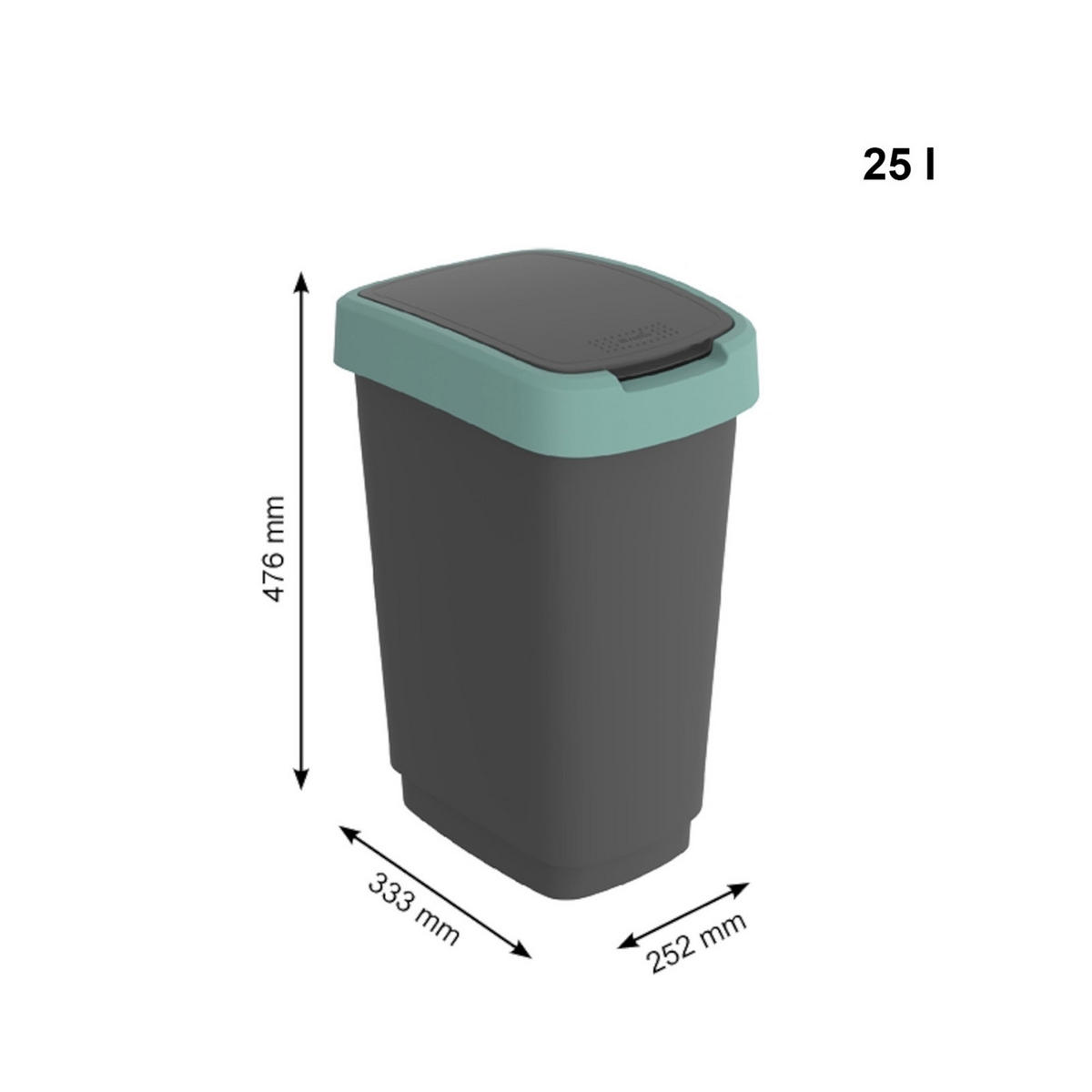 MÜLLEIMER 25 Liter 47,6x25x33 cm Kunststoff Schwarz-Grün - Schwarz, Kunststoff (25.2/47.6/33.3cm) - PROREGAL