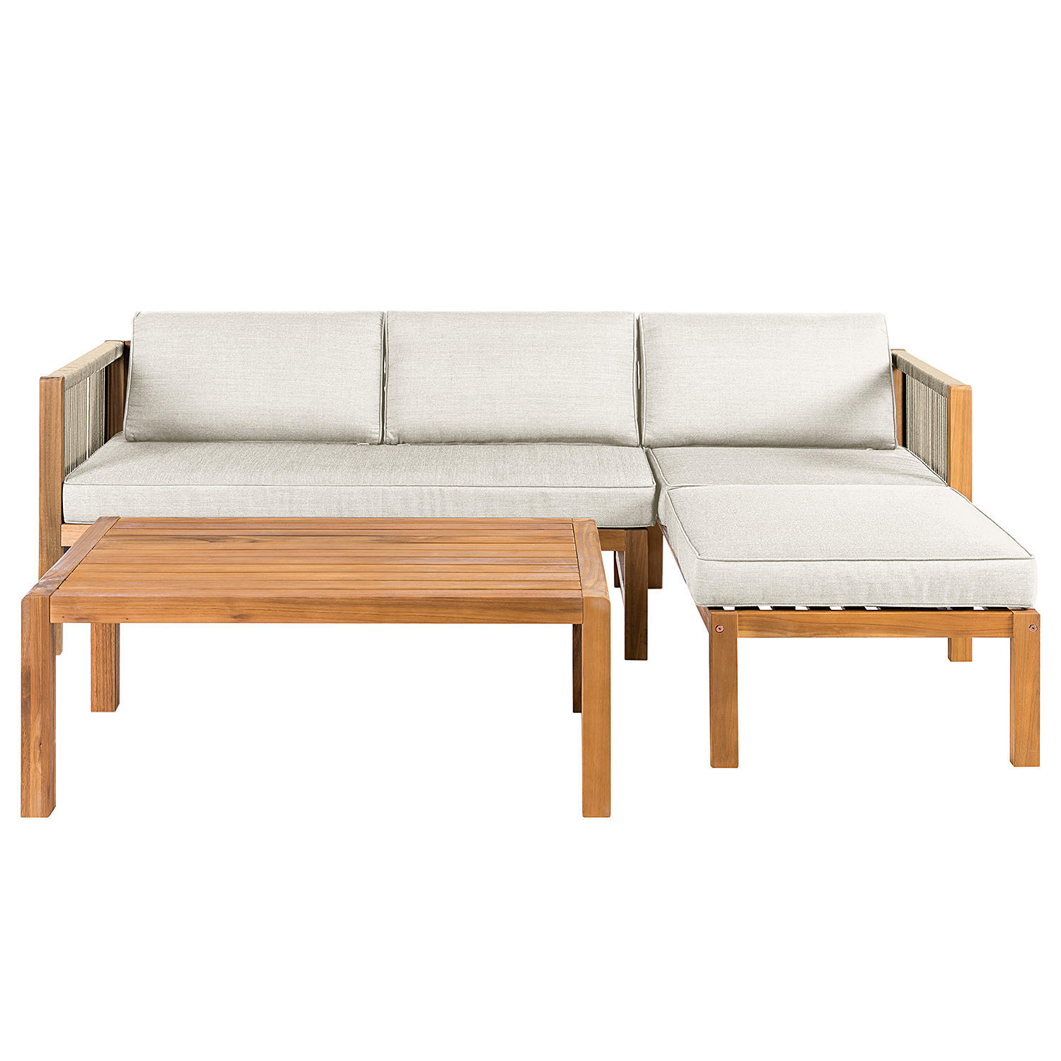 LOUNGESET - Akazie massiv / Polyester - 3-teilig - Beige/Braun, Holz/Textil - home24
