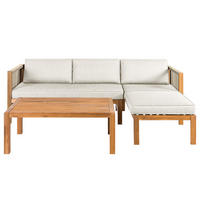 LOUNGESET - Akazie massiv / Polyester - 3-teilig - Beige/Braun, Holz/Textil - home24