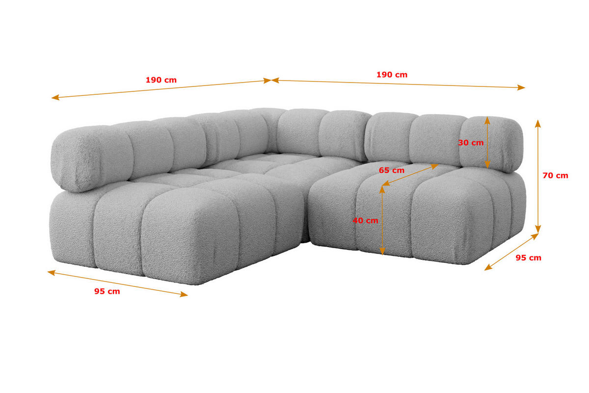ECKSOFA modulares Sofa Samaro-L1 - 190x190x70 cm Hellgrau Bouclé - Hellgrau, Holzwerkstoff/Textil (190/190cm) - ALTDECOR