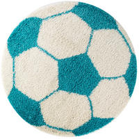 TEPPICH Kinder Hochflor Fußball Motiv Polypropylen Kinderzimmer Türkis Rund 120x120 - Türkis, Textil (120/120cm) - KADIMA DESIGN