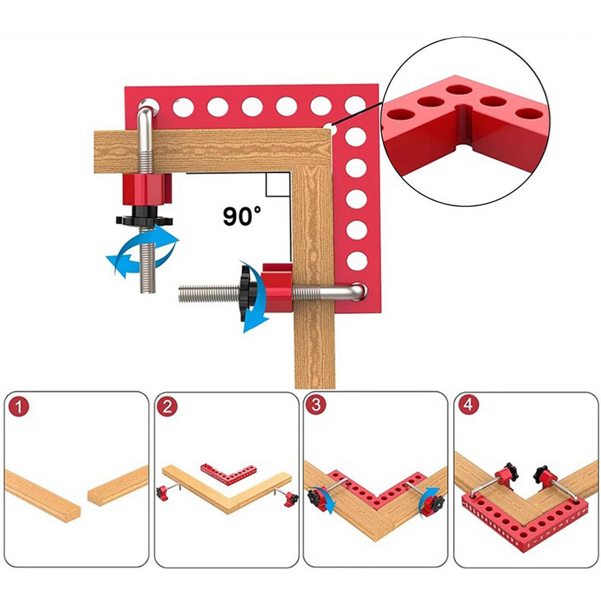 WINKELKLEMMEN 4er-set 90°aus Aluminiumlegierung in Rot Langlebiges Material Einfache Handhabung Praktische Skalen 5,51 Zoll / 140 mm - Rot, Metall (1.4/0.24/1cm) - Livingandhome