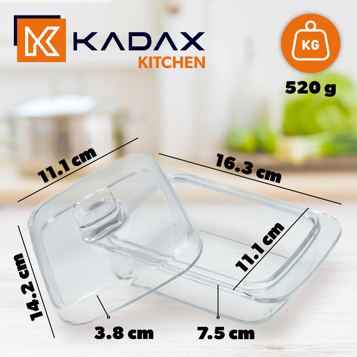 BUTTERDOSE mit Deckel, 11 x 7 cm - Transparent, Glas (11/10.5/16cm) - KADAX