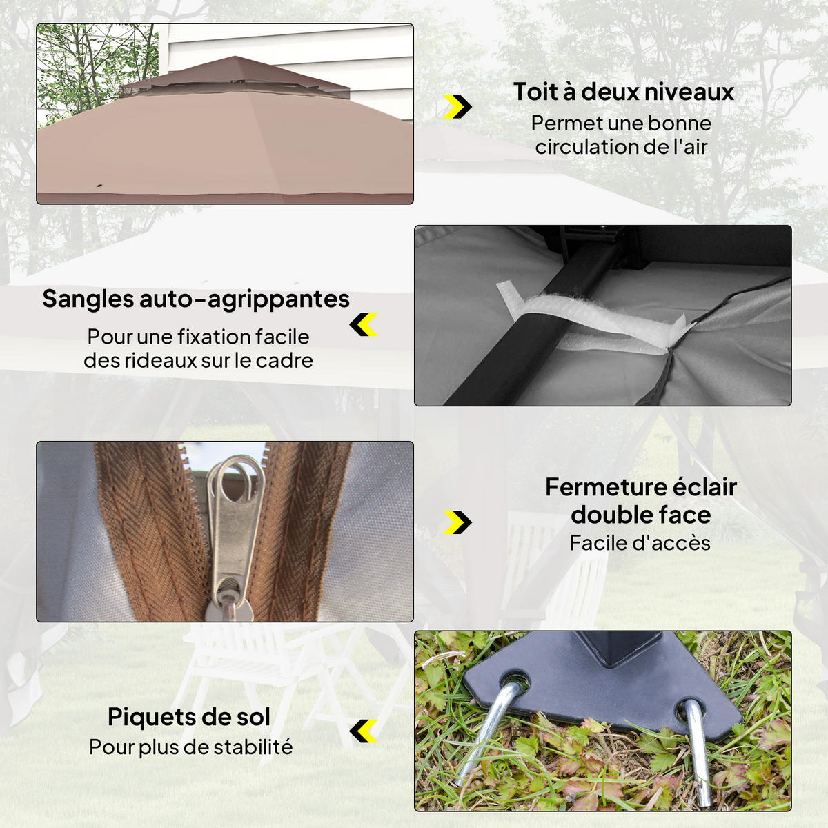 PAVILLON DE-13981 Pop-up, 4 Moskitonetze, mit Rolltasche Khaki/Braun - Mokka, Metall (364/294/364cm) - ComfortXL