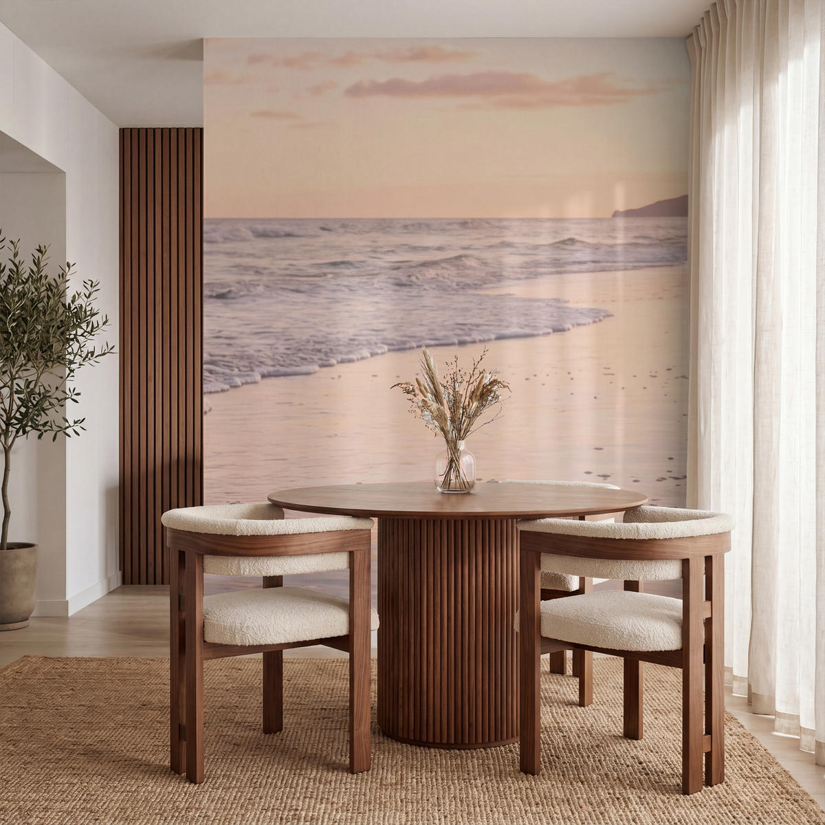 TAPETE - Strand - Brandung - Wolken - 260x300 cm - Hellrosa, Papier (260/300cm) - OnlyWow