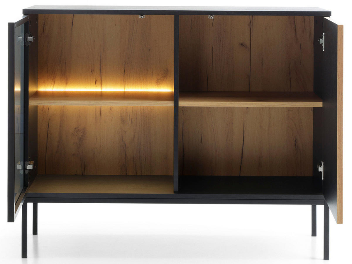 KOMMODE Graphit, Wotan Eichefraben 104/83/39 cm Deo - Eiche Wotan/Schwarz, Glas/Holz (104/85/39cm) - Graingold