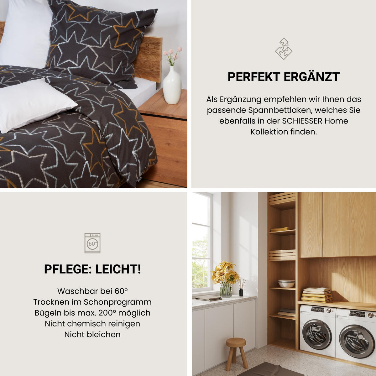 BETTWÄSCHESET Lizzy - Feinbiber - 2-teilig - 155 x 220 cm - Dunkelgrau - Dunkelgrau, Textil (155/220cm) - SCHIESSER