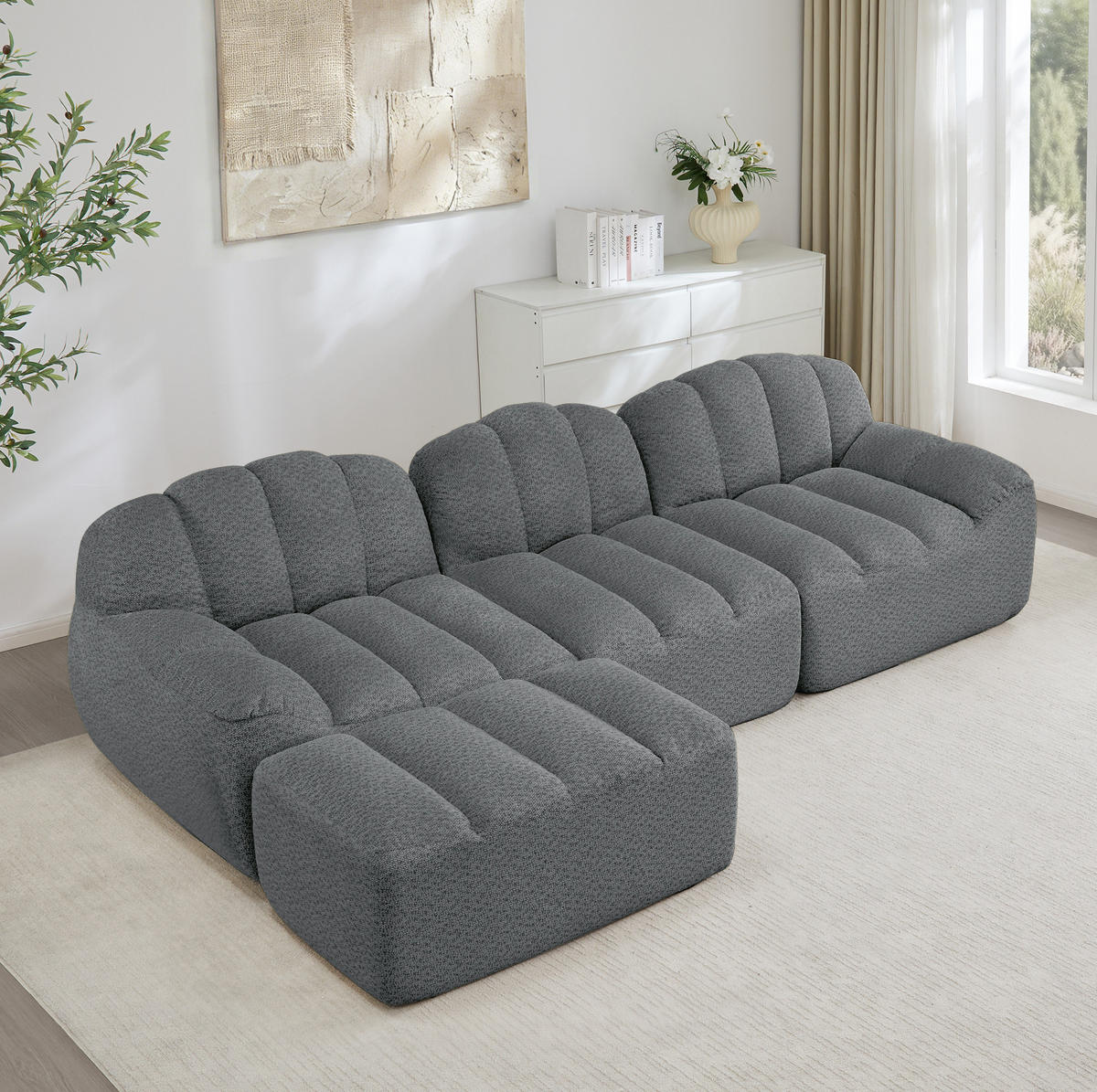 SOFA modular L-Form Grey mit Ottoman - Grau, Kunststoff (165/288cm) - Meubliv