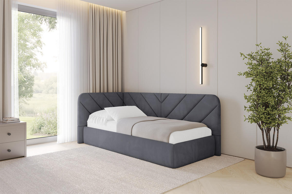 EINZELLBETT Jugendbett mit Bettkasten und Matratze H3/H4, Rechts - FIKY 80x200 Dunkelgrau - Titanfarben, Holzwerkstoff/Textil (80/200cm) - ALTDECOR