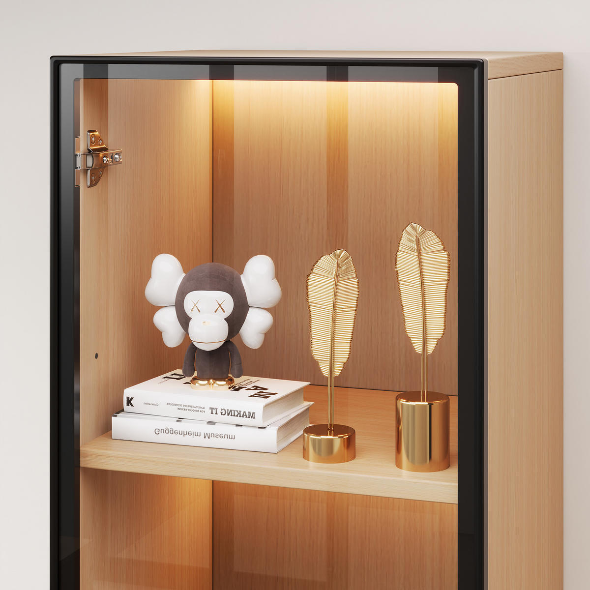 VITRINENSCHRANK 40cm Eichenoptik Glas LED Soft-Close modern - Eichefarben, Holzwerkstoff (40/165/40cm) - FLIEKS