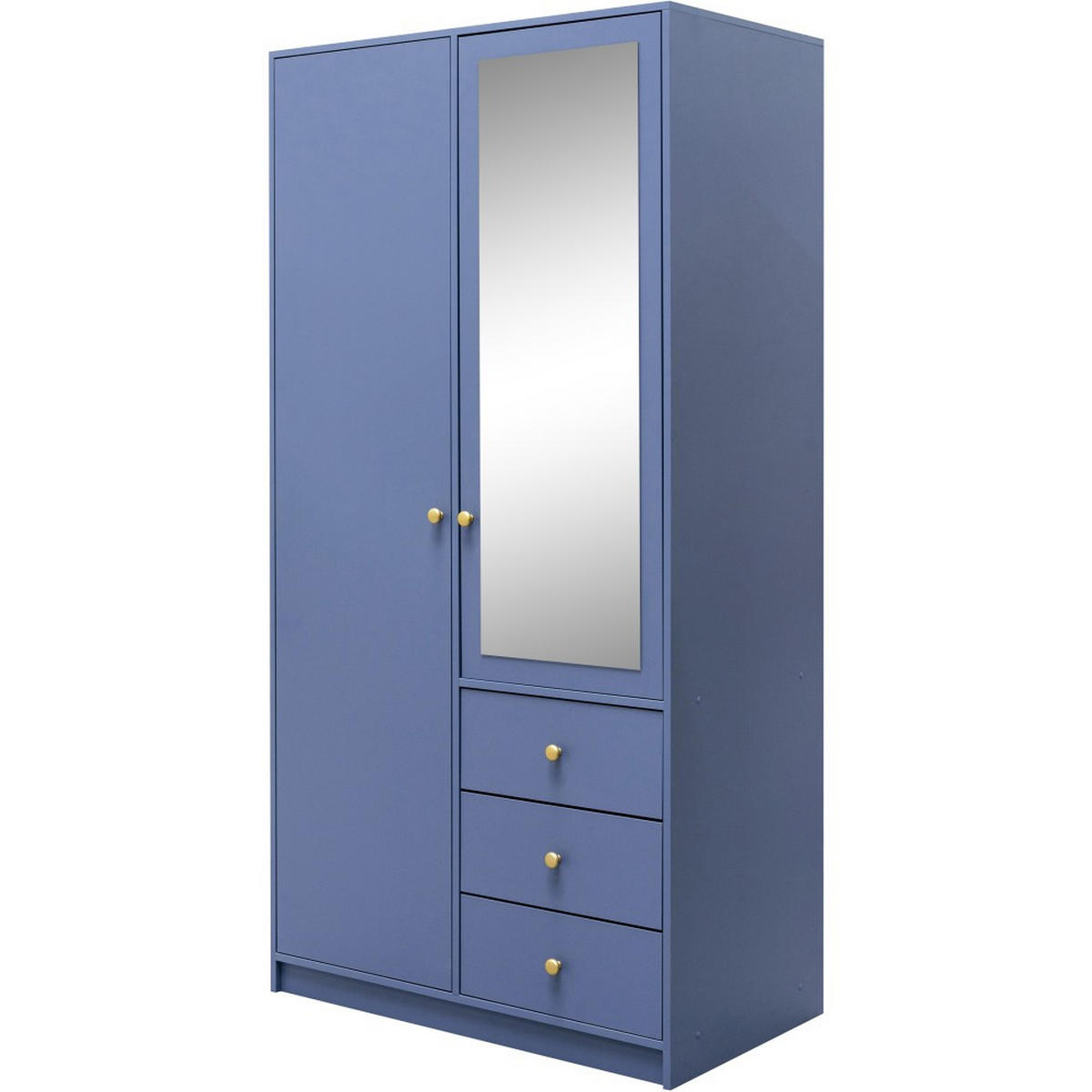 DREHTÜRENSCHRANK Solea Lux mit 2 Türen und 3 Schubladen, Blau - Blau/Goldfarben, Holzwerkstoff (100/200/57.5cm) - Beautysofa