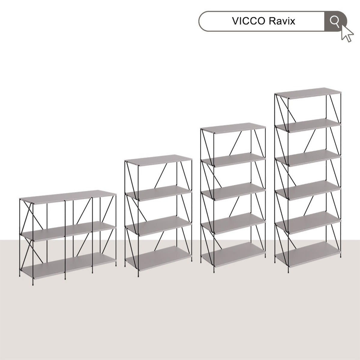 BÜCHERREGAL Ravix Greige/Schwarz 60 x 102.5 cm - Schwarz/Grau, Holzwerkstoff (60/102.5/30cm) - Vicco