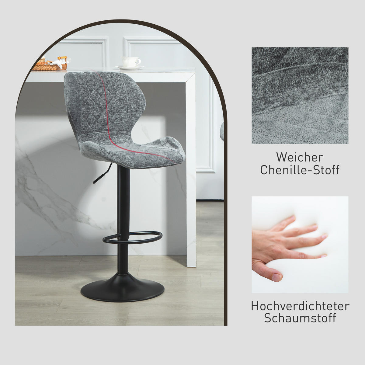 BARHOCKER 2er Set, Höhenverstellbar, Dunkelgrau - Dunkelgrau, Kunststoff (51.5/112/48cm) - HOMCOM