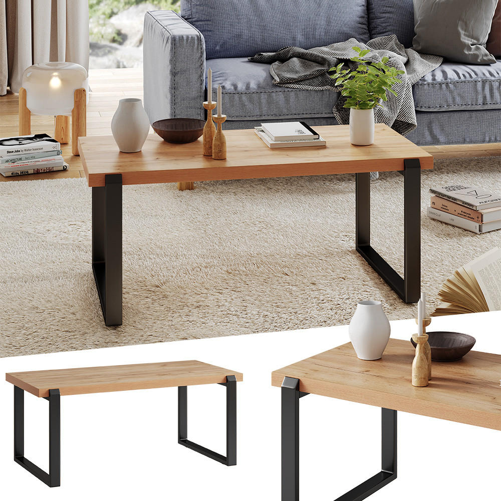 COUCHTISCH Halifax Eiche rustikal 110 x 56 cm mit Metallrahmen - Wildeiche/Schwarz, Holzwerkstoff (56/110/46cm) - Vicco