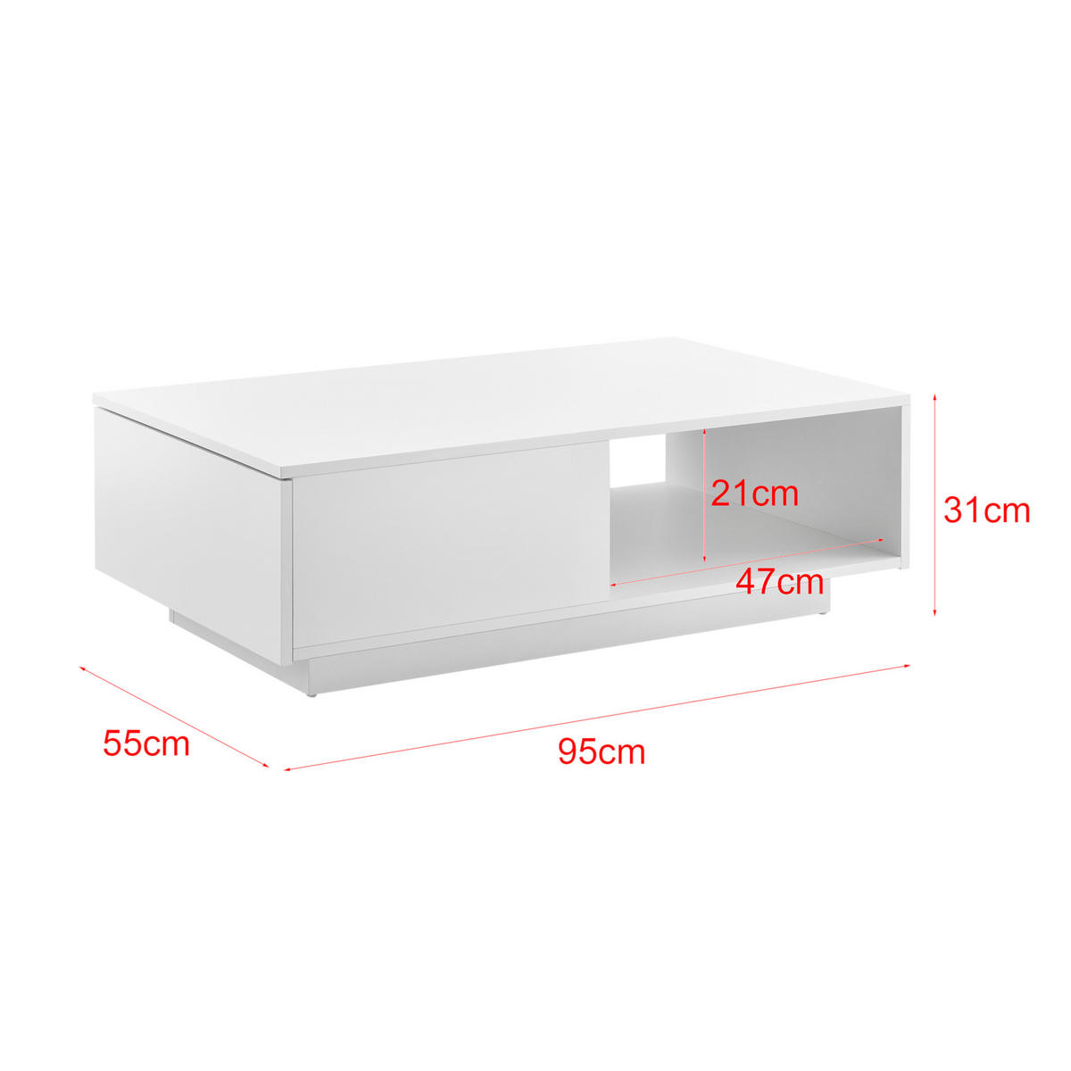 COUCHTISCH Biskra 95/55/31 - Weiß Hochglanz, Holzwerkstoff (55/95/31cm) - [en.casa]