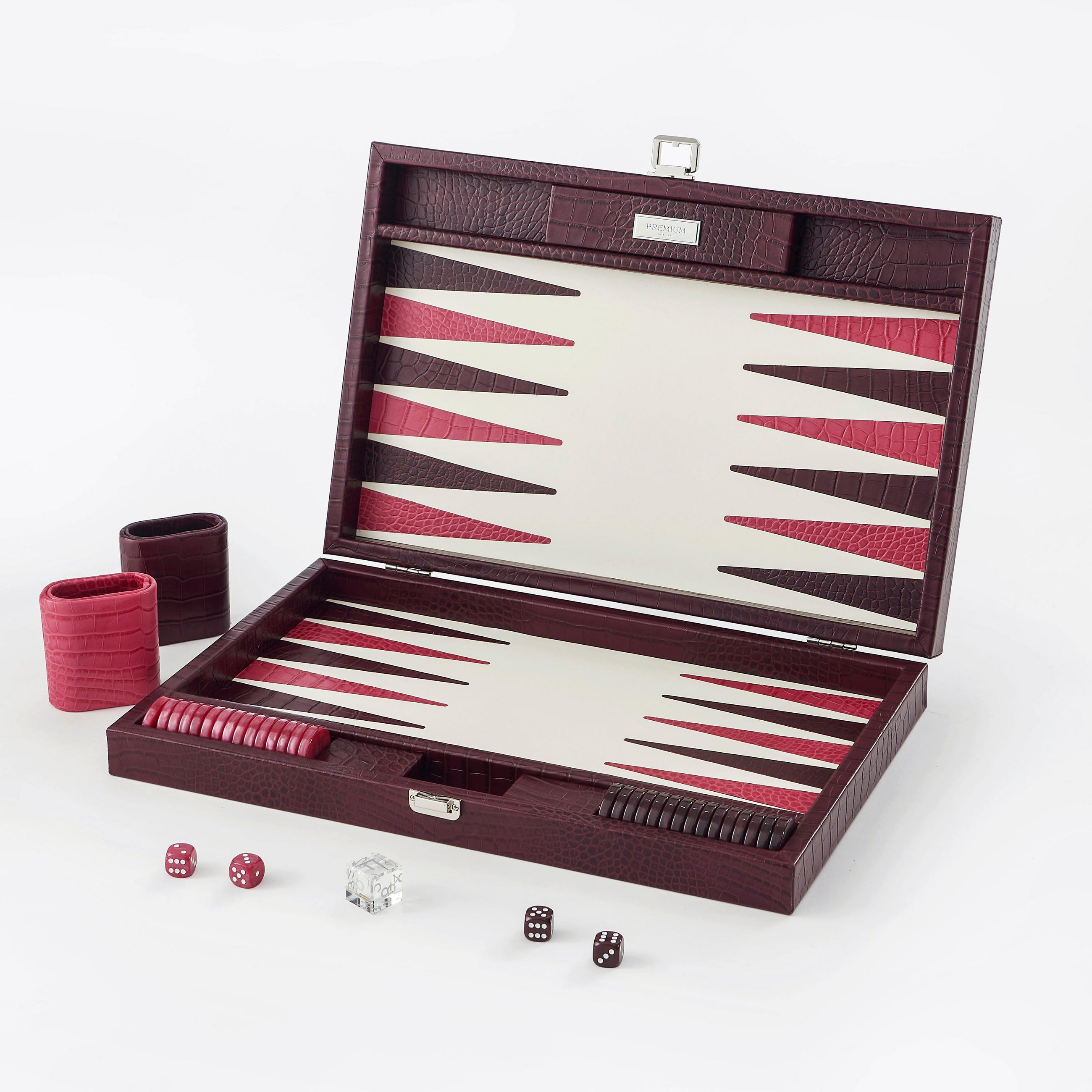 BACKGAMMON – Groß BACKGAMMON Leder Pflaume 46cm - Lila, Leder (46/30.3cm) - Premium Interiors