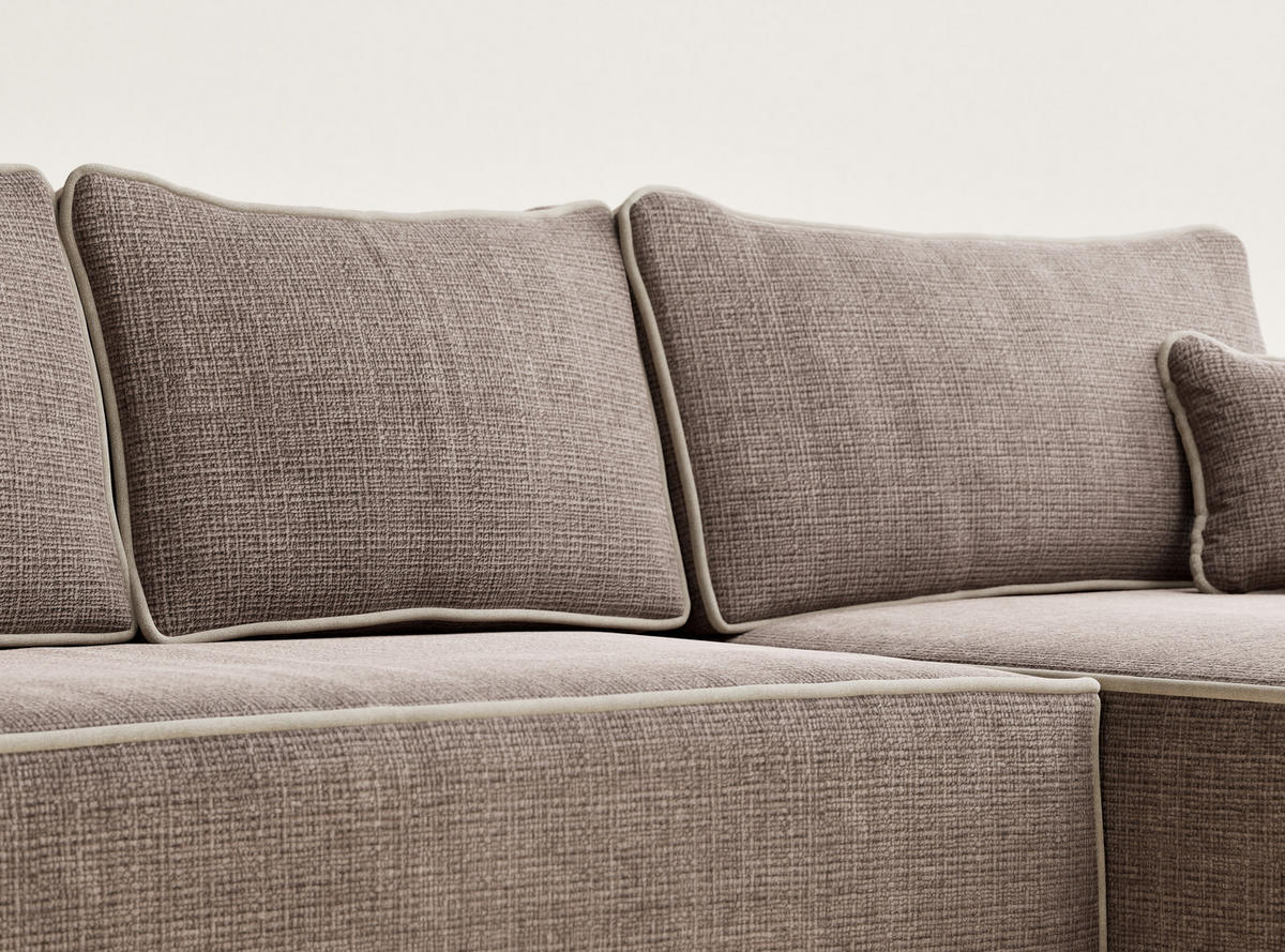 ECKSOFA MIT SCHLAFFUNKTION Modo Beige Chenille-Stoff - Rechts Seite - Beige/Schwarz, Holz/Holzwerkstoff (294/185cm) - Maison de Reve