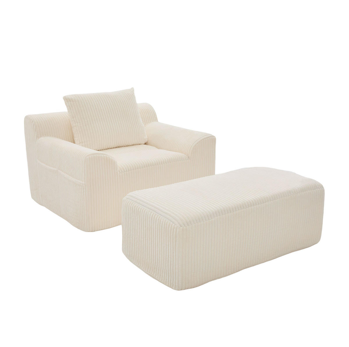 SESSEL mit Fußpedal Kord Beige 147/110/67 cm - Beige, Textil (147/67/110cm) - OKWISH
