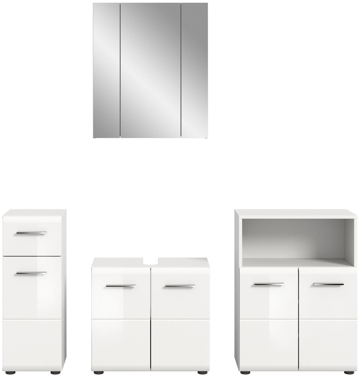 BADEZIMMER 4tlg. Alba Bad in weiß und weiß hochglanz B/H/T: 180x185x30 cm - Weiß, Holz (180/185/30cm)