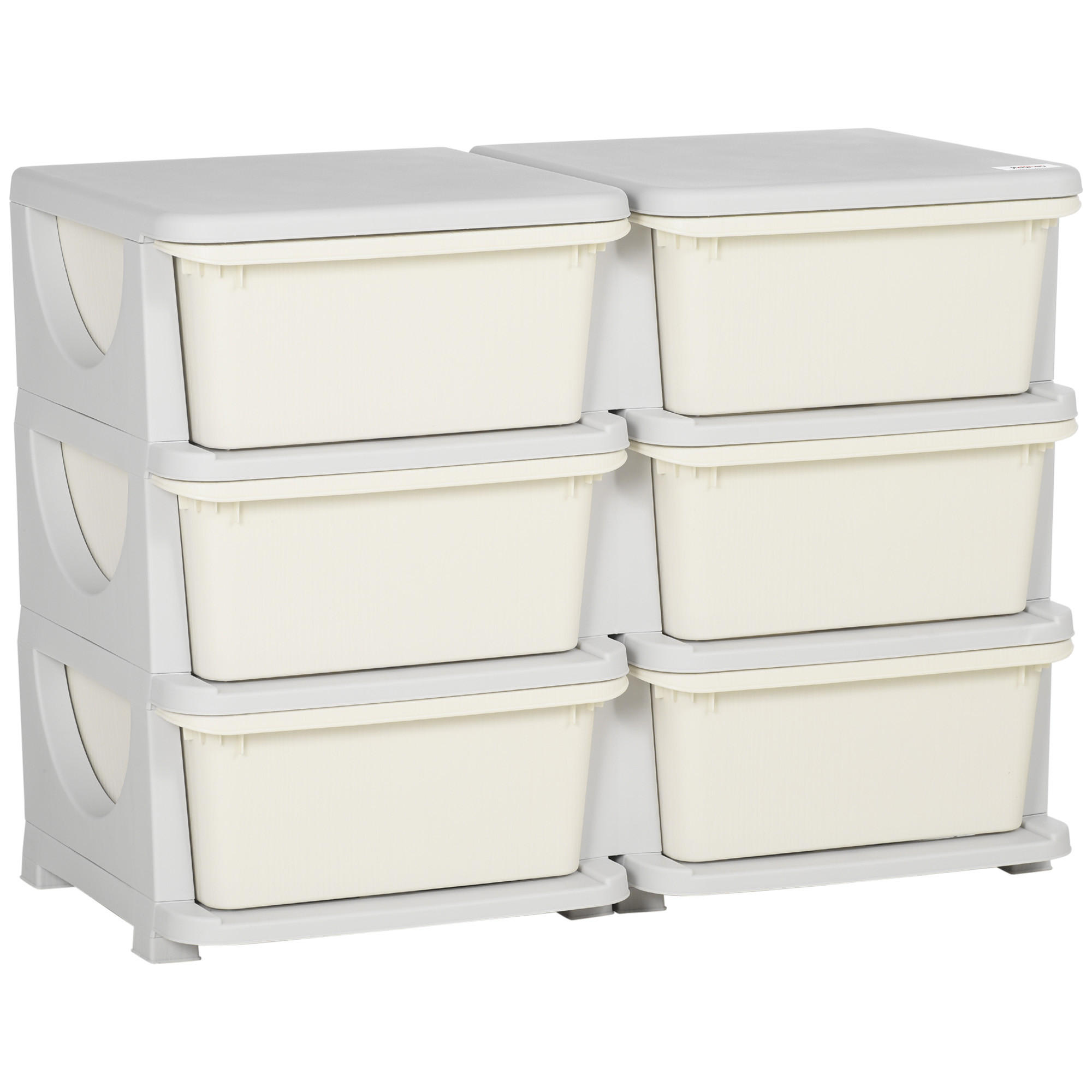 SCHUBLADENSCHRANK, Kunststoff, Cremeweiß/Grau, 75L x 37B x 56,5H cm - Creme/Weiß, Kunststoff (37/56.5/75cm) - HOMCOM