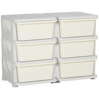 SCHUBLADENSCHRANK, Kunststoff, Cremeweiß/Grau, 75L x 37B x 56,5H cm - Creme/Weiß, Kunststoff (37/56.5/75cm) - HOMCOM